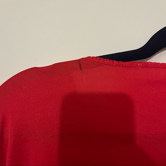 Long Red Devil V Neck Dress Costume with Slit & Devil Tail, Size Medium - Picture 7 of 12